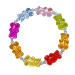 Multicolor Gummy Bear Rainbow Stretch Bracelet Beaded Acrylic Candy Charm 18cm